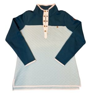 Women's Quilted Sweatshirt Mockneck Tunic Colorblock Teal L